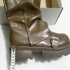 [BUNJANG] Brown Leather Buckle Boots / 부츠