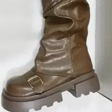 [BUNJANG] Brown Leather Buckle Boots / 부츠
