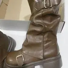 [BUNJANG] Brown Leather Buckle Boots / 부츠