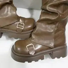 [BUNJANG] Brown Leather Buckle Boots / 부츠