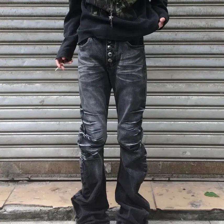 [BUNJANG] Vintage Wash Wide Denim Jeans / 빈티지 워시 와이드 데님 청바지