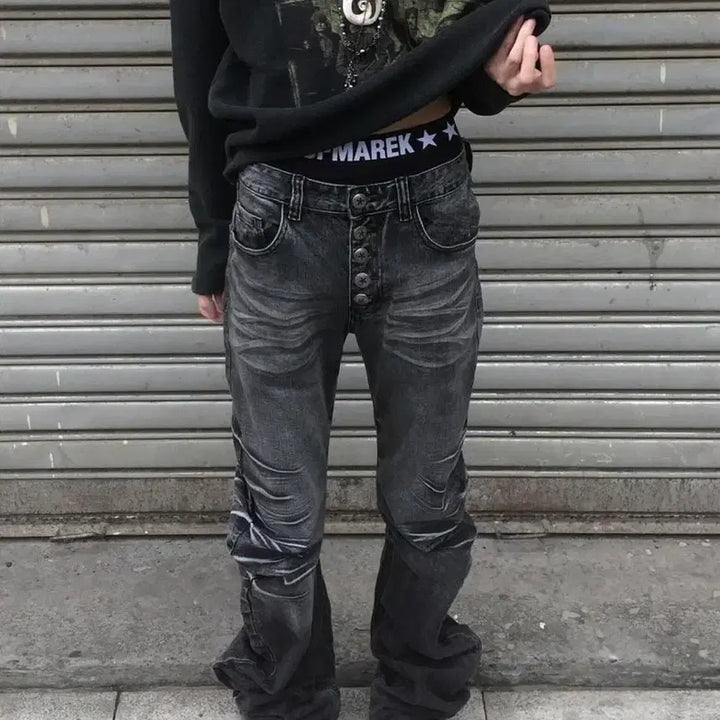 [BUNJANG] Vintage Wash Wide Denim Jeans / 빈티지 워시 와이드 데님 청바지