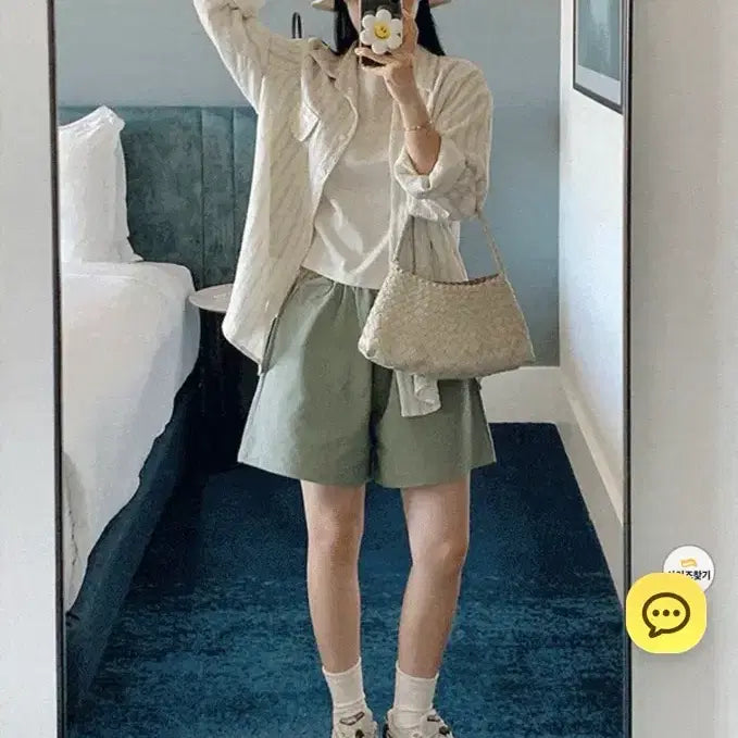 [BUNJANG] Minjikong Linen Stripe Shirt &amp; Cotton Pants Set / 코디세트일괄) 린넨스트라이프셔츠 코튼팬츠 캠핑 피크닉