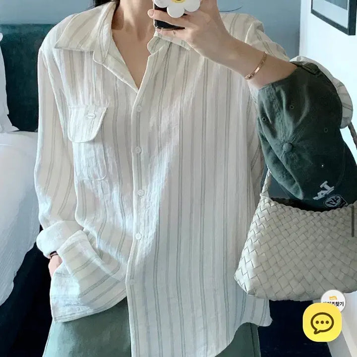 [BUNJANG] Minjikong Linen Stripe Shirt &amp; Cotton Pants Set / 코디세트일괄) 린넨스트라이프셔츠 코튼팬츠 캠핑 피크닉