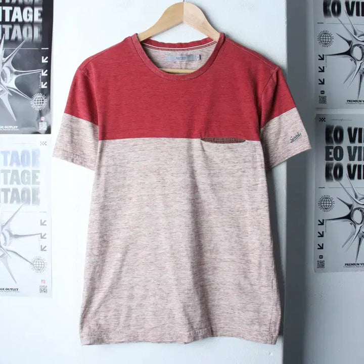 [BUNJANG] M Series Two-Tone Pocket T-Shirt / (M) 시리즈 반팔 티셔츠 투톤 포켓 레드 올드스쿨-18583