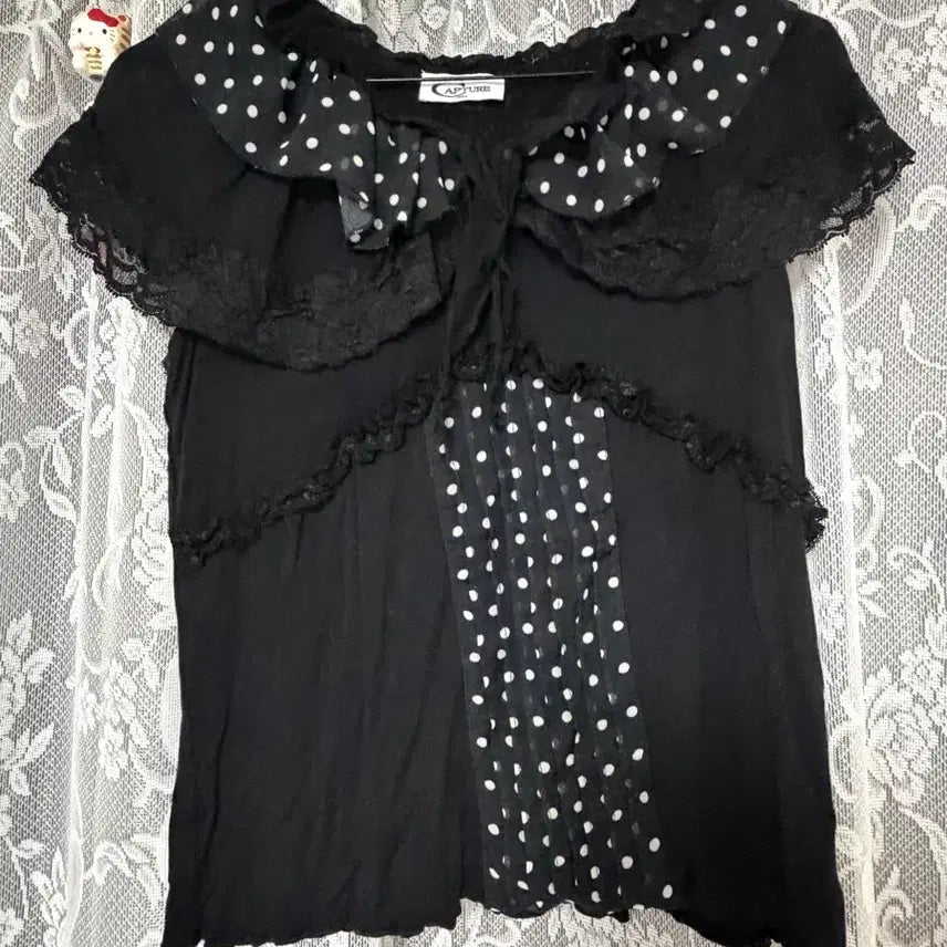 [BUNJANG] Black Dot Sleeveless Blouse / 블랙 도트 물방울 나시 민소매 블라우스