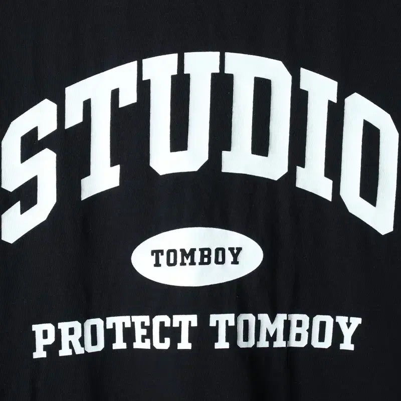 [BUNJANG] W(F) Studio Tomboy Big Logo Semi-Crop T-shirt / W(F) 스튜디오 톰보이 반팔 티셔츠 빅로고 세미크롭 블랙-18588
