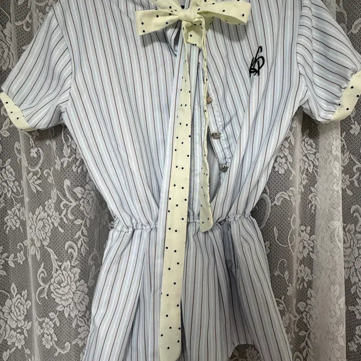 [BUNJANG] Striped Ribbon Shirt Dress / 스트라이프 리본 원피스 셔츠