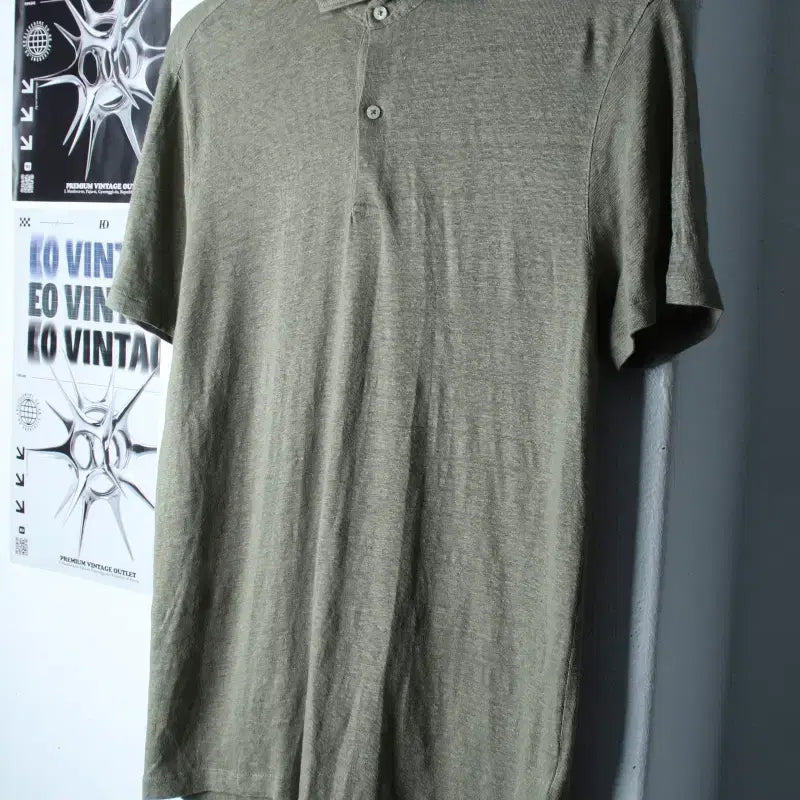 [BUNJANG] Massimo Dutti Linen Knit Polo Shirt / (L-XL) 마시모두띠 반팔 카라 티셔츠 니트 그린 무지 린넨-1858B