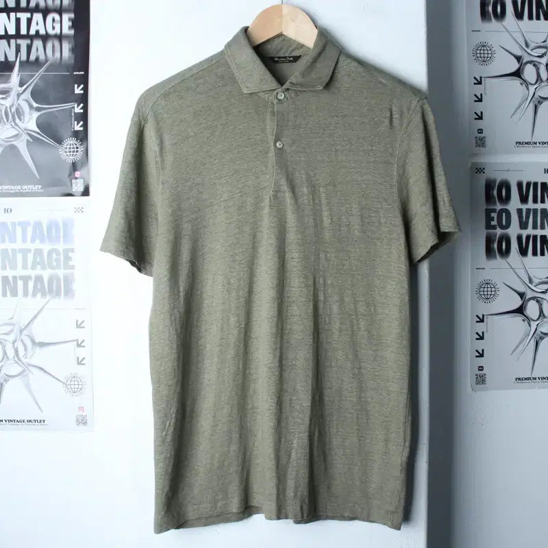 [BUNJANG] Massimo Dutti Linen Knit Polo Shirt / (L-XL) 마시모두띠 반팔 카라 티셔츠 니트 그린 무지 린넨-1858B