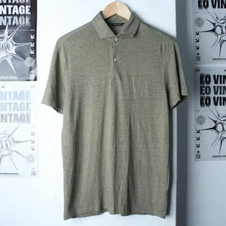 [BUNJANG] Massimo Dutti Linen Knit Polo Shirt / (L-XL) 마시모두띠 반팔 카라 티셔츠 니트 그린 무지 린넨-1858B