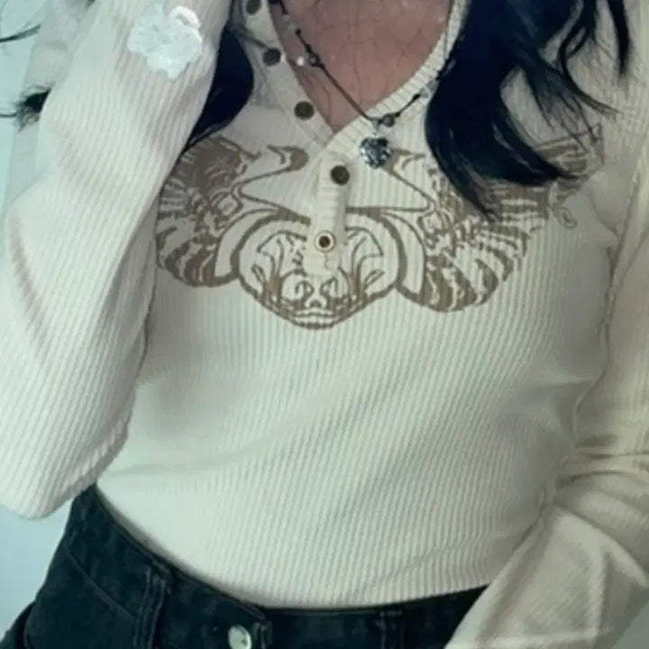 [BUNJANG] Ivory Ribbed Crop Y2k Long Sleeve T-shirt / 아이보리 골지 크롭 y2k 긴팔티셔츠
