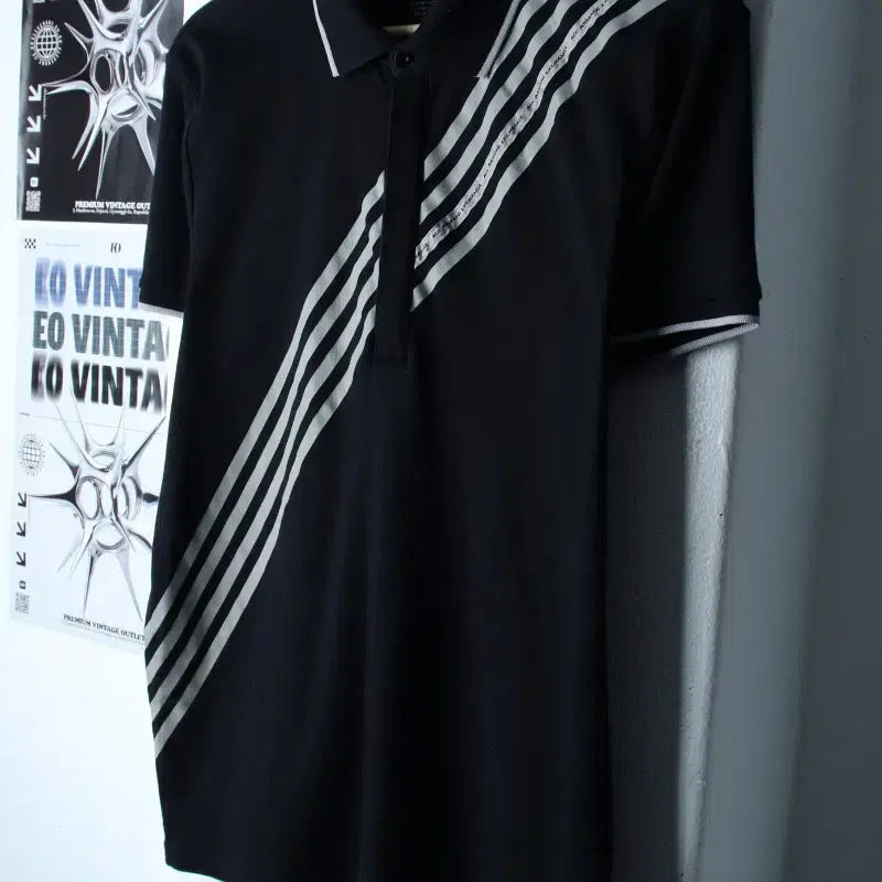 [BUNJANG] Armani Polo Shirt Black Limited Edition / (M-L) 아르마니 반팔 카라 티셔츠 완장 블랙 놈코어 한정판-1858E