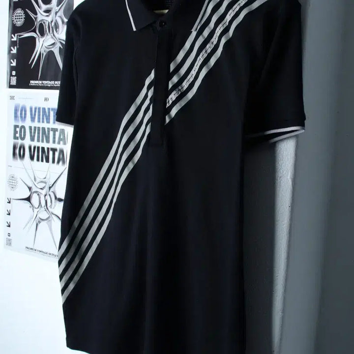 [BUNJANG] Armani Polo Shirt Black Limited Edition / (M-L) 아르마니 반팔 카라 티셔츠 완장 블랙 놈코어 한정판-1858E