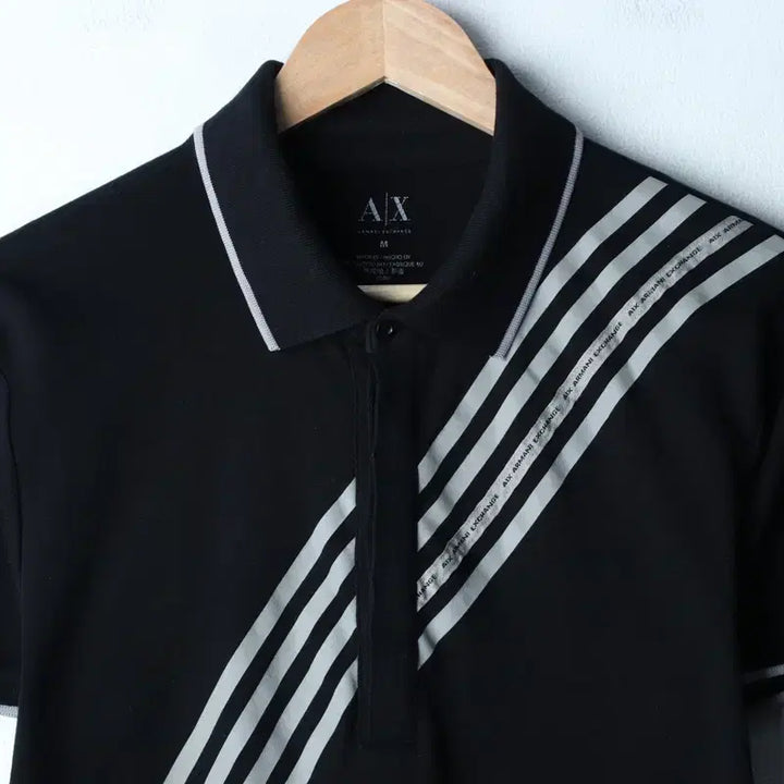 [BUNJANG] Armani Polo Shirt Black Limited Edition / (M-L) 아르마니 반팔 카라 티셔츠 완장 블랙 놈코어 한정판-1858E