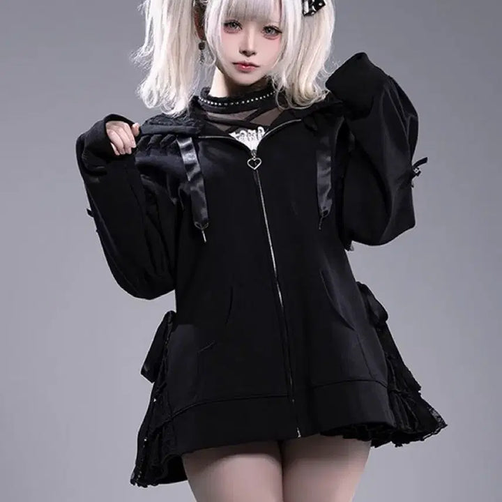[BUNJANG] Generic Lace Hooded Zip-up / 지뢰계 양산형 레이스 후드집업