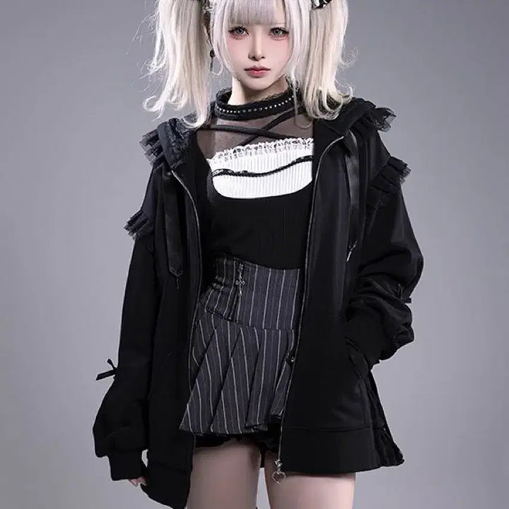 [BUNJANG] Generic Lace Hooded Zip-up / 지뢰계 양산형 레이스 후드집업