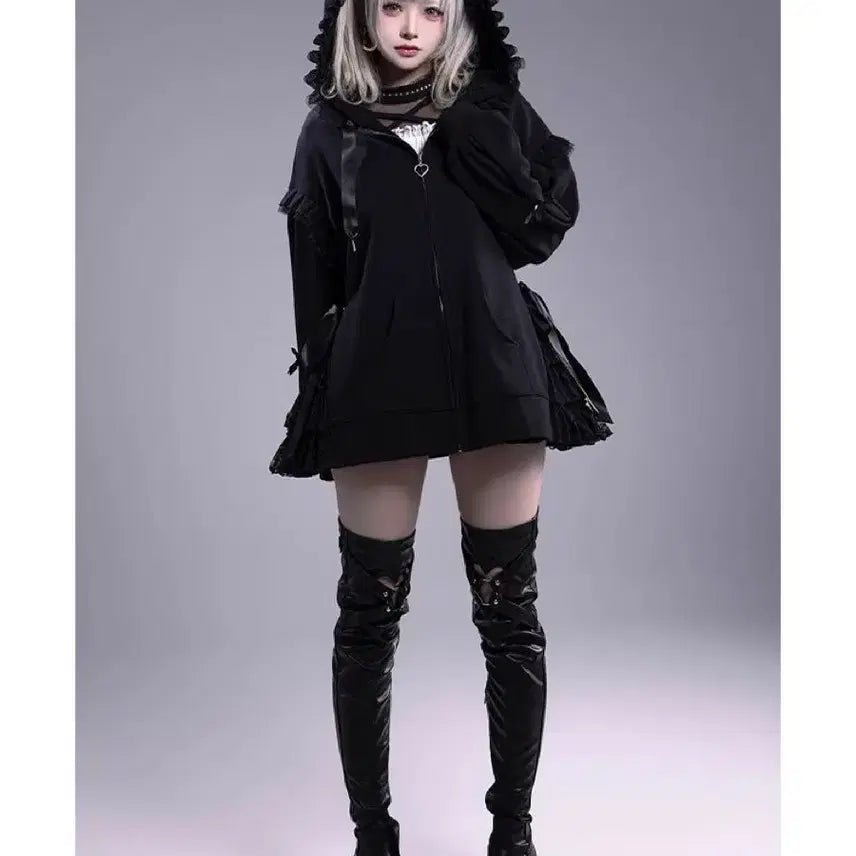[BUNJANG] Generic Lace Hooded Zip-up / 지뢰계 양산형 레이스 후드집업