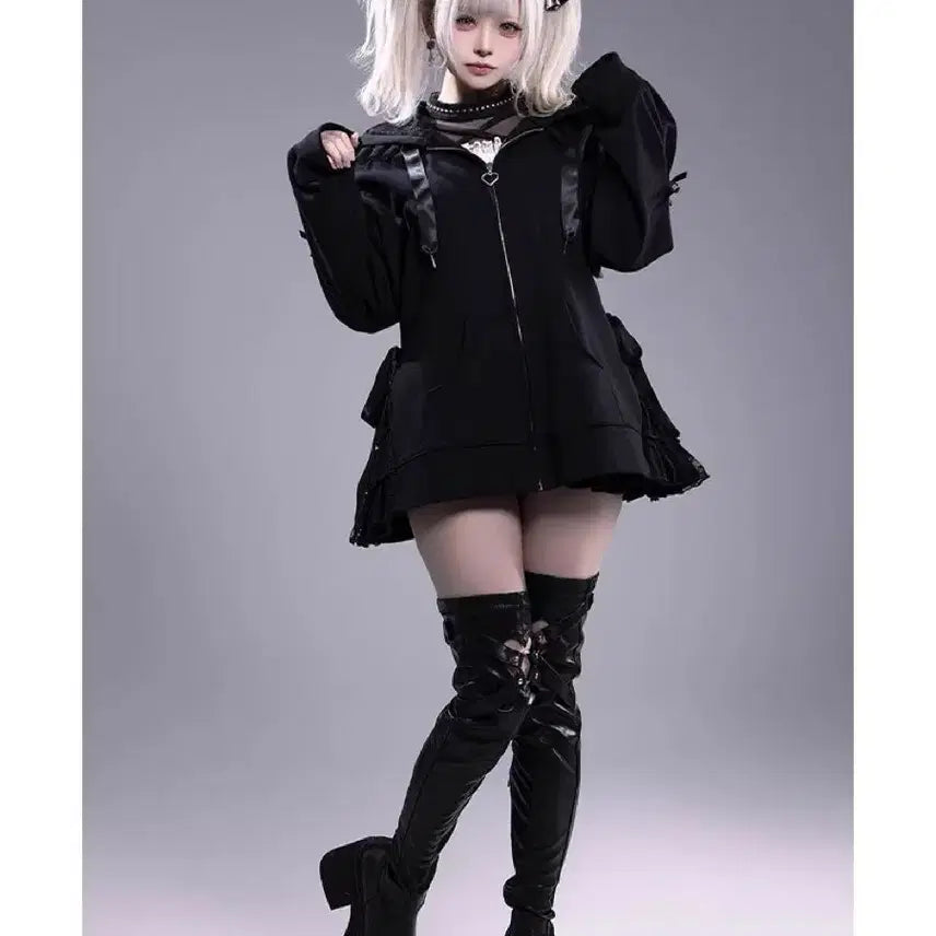 [BUNJANG] Generic Lace Hooded Zip-up / 지뢰계 양산형 레이스 후드집업