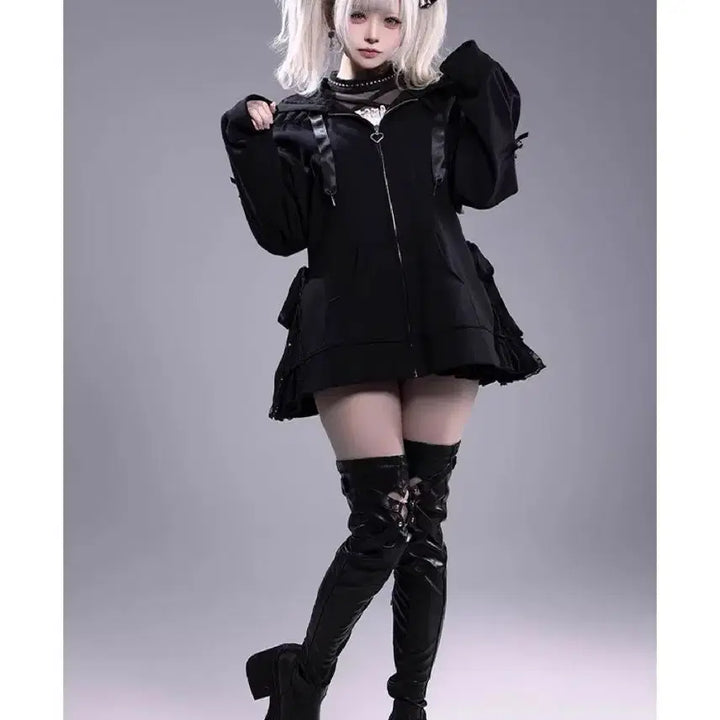 [BUNJANG] Generic Lace Hooded Zip-up / 지뢰계 양산형 레이스 후드집업