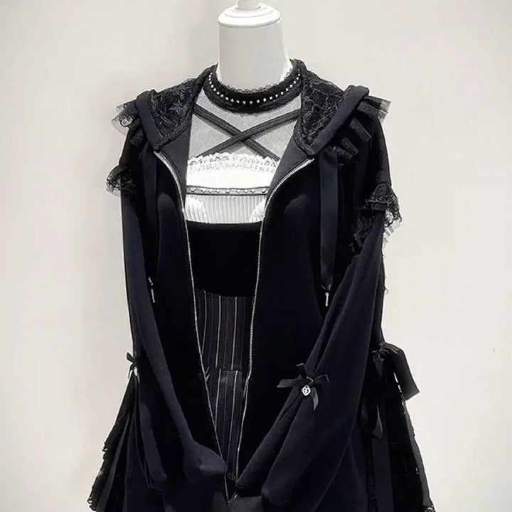 [BUNJANG] Generic Lace Hooded Zip-up / 지뢰계 양산형 레이스 후드집업