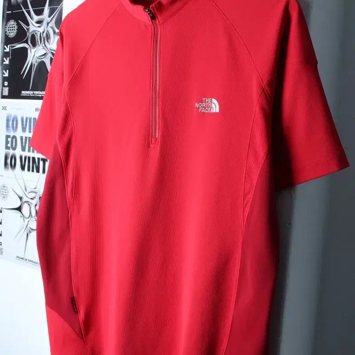[BUNJANG] The North Face Polo Shirt Half Zip Red / (M-L) 노스페이스 반팔 카라 티셔츠 기능성 반집업 레드-18590