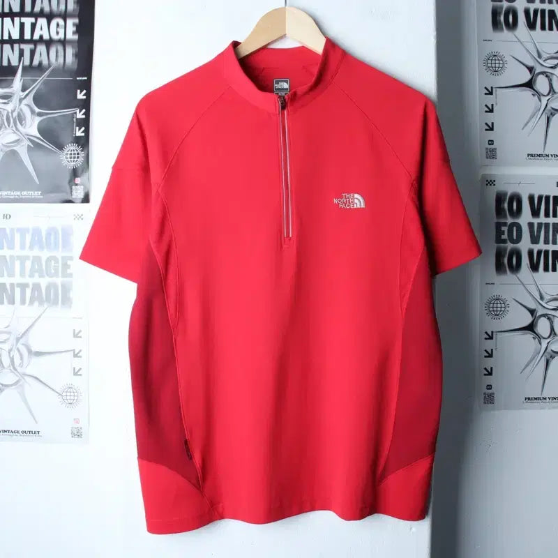 [BUNJANG] The North Face Polo Shirt Half Zip Red / (M-L) 노스페이스 반팔 카라 티셔츠 기능성 반집업 레드-18590