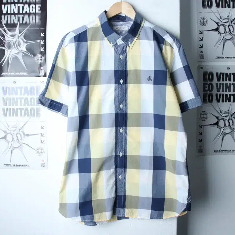[BUNJANG] Beanpole Checkered Polo Shirt / (2XL) 빈폴 반팔 카라 티셔츠 셔츠 남방 빅사이즈 체크-18591