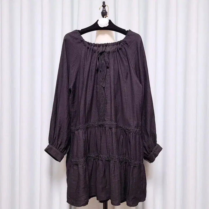 [BUNJANG] Plastic Island Bohemian Black Tie Ribbon Dress / 플라스틱아일랜드 25fw 타이 리본 보헤미안 블랙 원피스