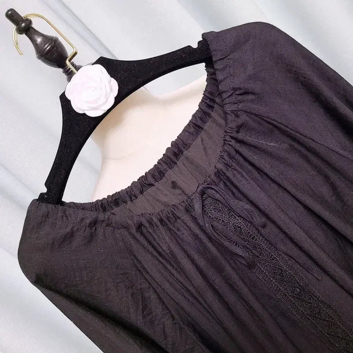 [BUNJANG] Plastic Island Bohemian Black Tie Ribbon Dress / 플라스틱아일랜드 25fw 타이 리본 보헤미안 블랙 원피스