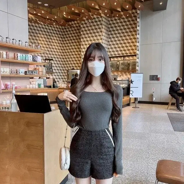 [BUNJANG] Mayyun Ribbed Knit T-shirt Set / 메이윤 제작 골지 쫀쫀티셔츠 2벌 차콜, 라벤더
