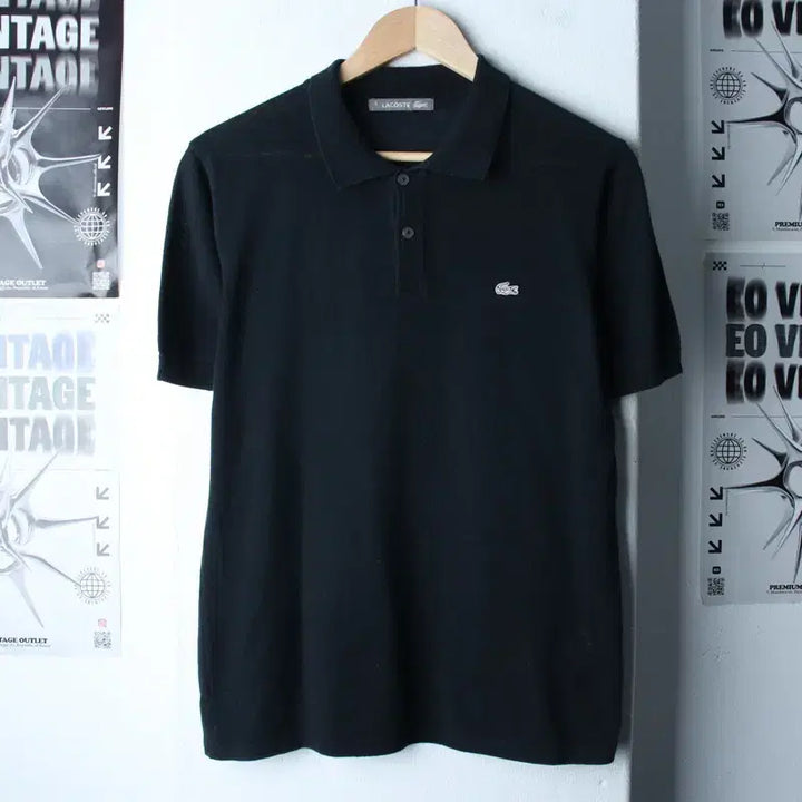 [SOLD OUT] (M) 라코스테 반팔 카라 티셔츠 니트 차콜 무지 놈코어-185BF