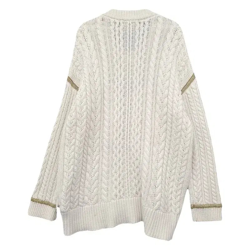 [BUNJANG] Tommy Hilfiger Icon Big Logo Vintage Cable Knit Sweater / 타미 아이콘 빅로고 빈티지 케이블 크림 니트 L