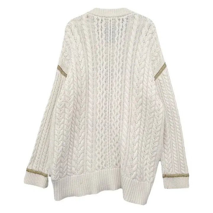 [BUNJANG] Tommy Hilfiger Icon Big Logo Vintage Cable Knit Sweater / 타미 아이콘 빅로고 빈티지 케이블 크림 니트 L