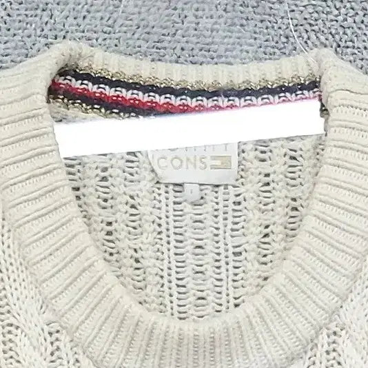 [BUNJANG] Tommy Hilfiger Icon Big Logo Vintage Cable Knit Sweater / 타미 아이콘 빅로고 빈티지 케이블 크림 니트 L