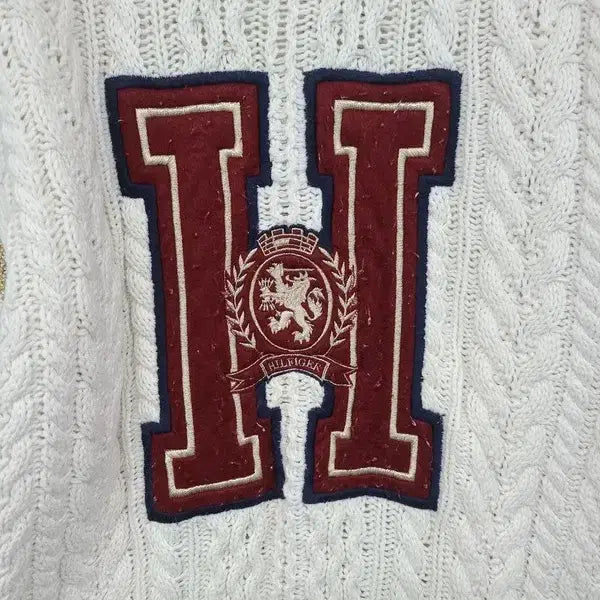 [BUNJANG] Tommy Hilfiger Icon Big Logo Vintage Cable Knit Sweater / 타미 아이콘 빅로고 빈티지 케이블 크림 니트 L
