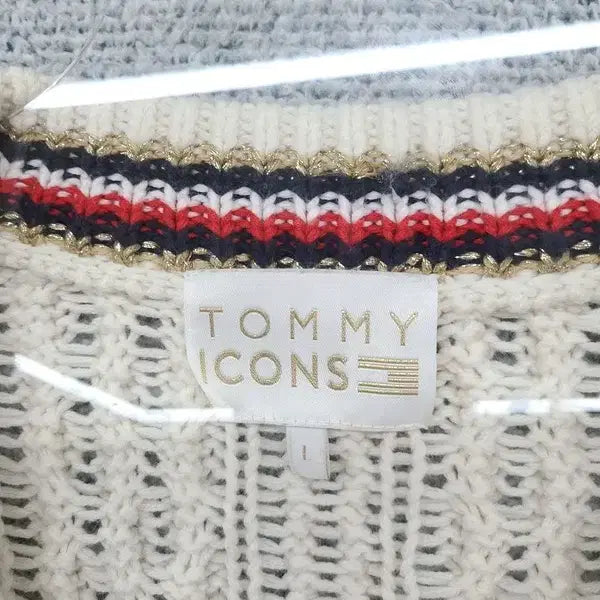[BUNJANG] Tommy Hilfiger Icon Big Logo Vintage Cable Knit Sweater / 타미 아이콘 빅로고 빈티지 케이블 크림 니트 L