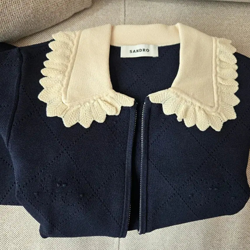 [SOLD OUT] 산드로 네이비 카라 반팔 원피스