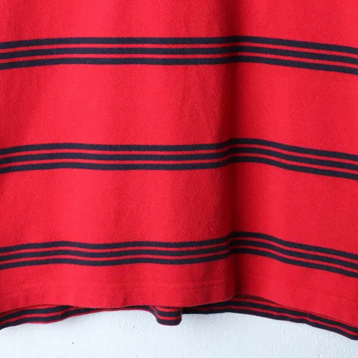 [BUNJANG] Tommy Hilfiger Striped Polo Shirt / (S-M) 타미힐피거 반팔 카라 티셔츠 스트라이프 레드-185C7
