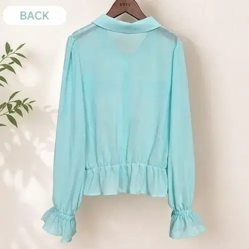 [BUNJANG] Mint Chiffon Blouse with Gold Buttons / 민트 쉬폰 블라우스 / 여리핏 / 골드버튼 / 상태좋음