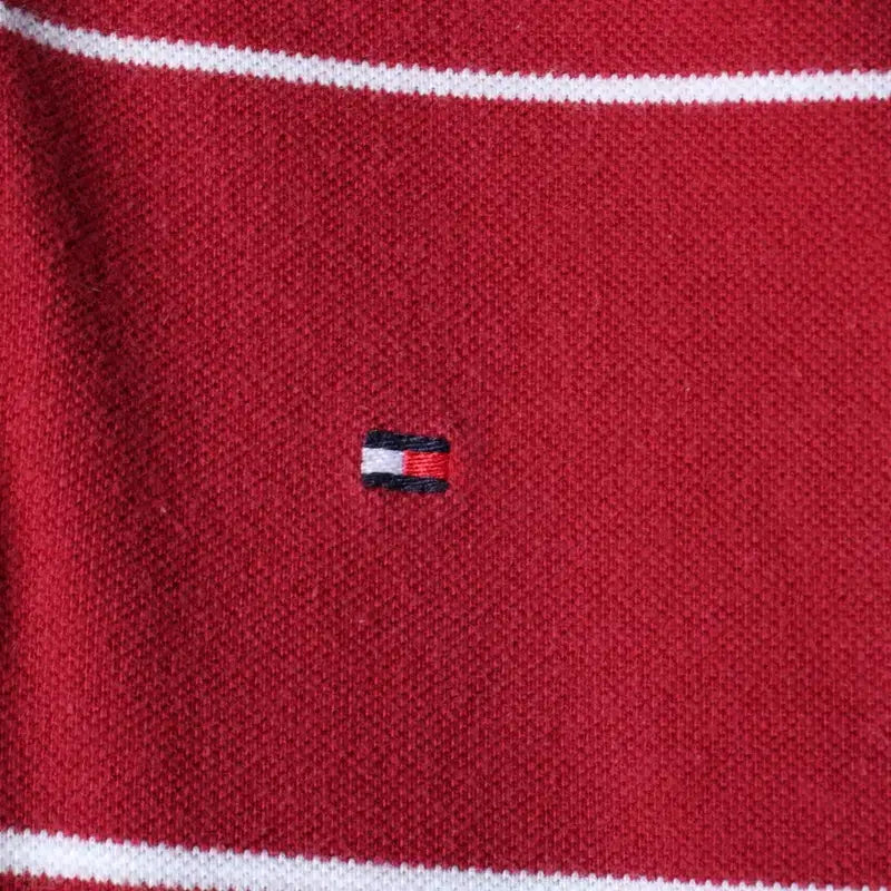 [BUNJANG] Tommy Hilfiger Striped Burgundy Polo Shirt / (XS-M) 타미힐피거 반팔 카라 티셔츠 스트라이프 버건디-185CC