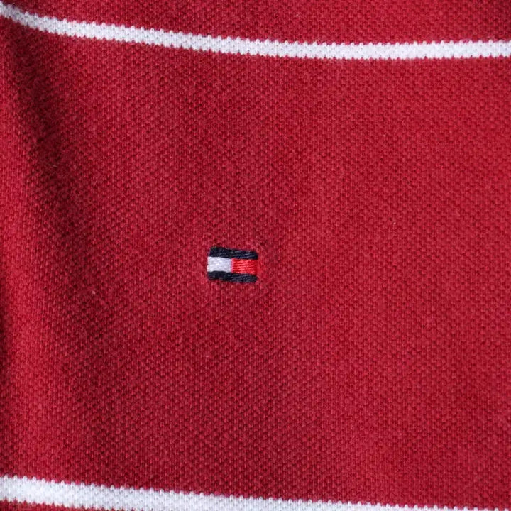 [BUNJANG] Tommy Hilfiger Striped Burgundy Polo Shirt / (XS-M) 타미힐피거 반팔 카라 티셔츠 스트라이프 버건디-185CC