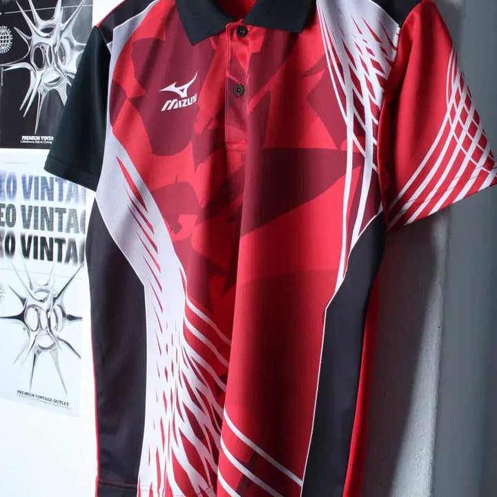 [BUNJANG] Mizuno Short Sleeve Polo Shirt Red - Old School / (S-M) 미즈노 반팔 카라 티셔츠 탁구 기능성 레드 올드스쿨-185CE