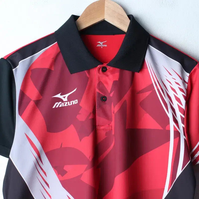 [BUNJANG] Mizuno Short Sleeve Polo Shirt Red - Old School / (S-M) 미즈노 반팔 카라 티셔츠 탁구 기능성 레드 올드스쿨-185CE