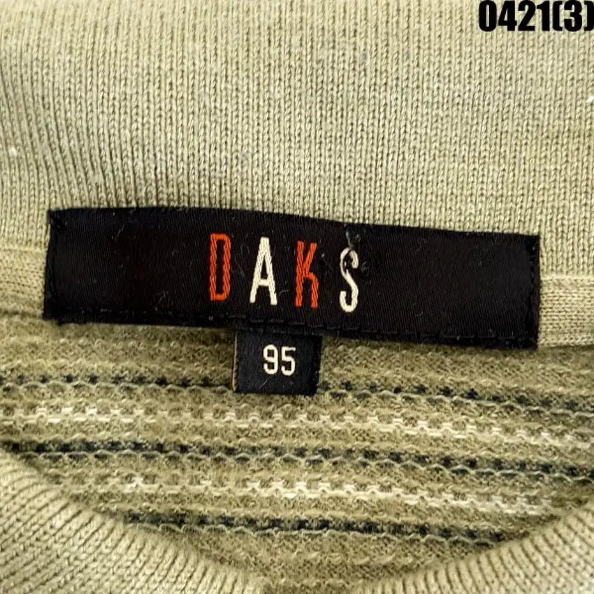 [BUNJANG] Daks Striped Long Sleeve Polo Shirt / 95 닥스 카키색 스트라이프 긴팔 카라 티셔츠 0421(3)