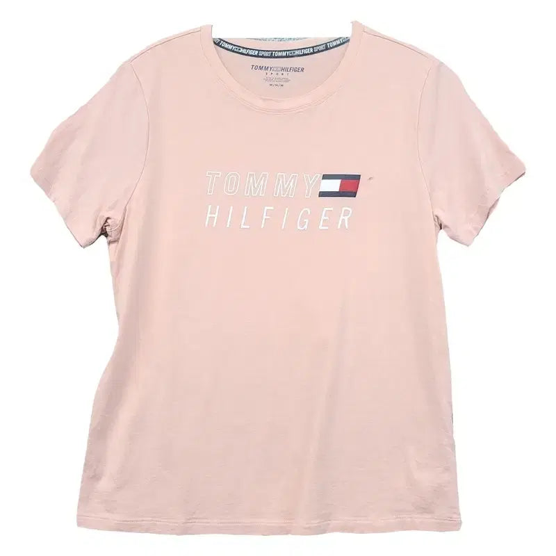 [BUNJANG] Tommy Hilfiger Printed Light Pink T-shirt / 타미힐피거 프린팅 라이트 핑크 반팔티 M/M/M
