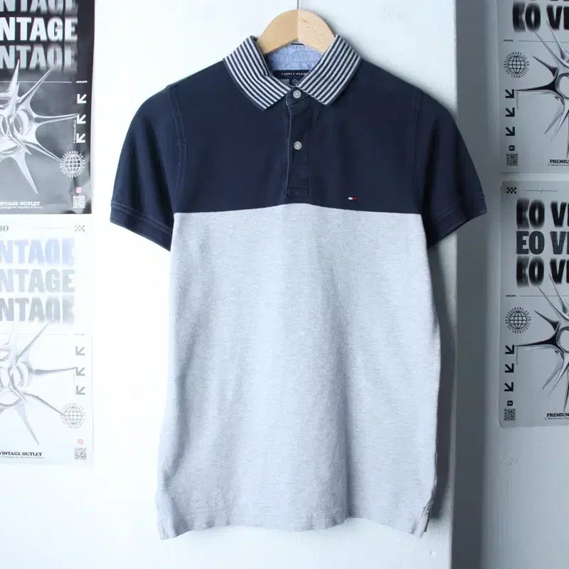 [BUNJANG] Tommy Hilfiger Two-Tone Navy Polo Shirt / (XS-S) 타미힐피거 반팔 카라 티셔츠 투톤 네이비 올드스쿨-185D0