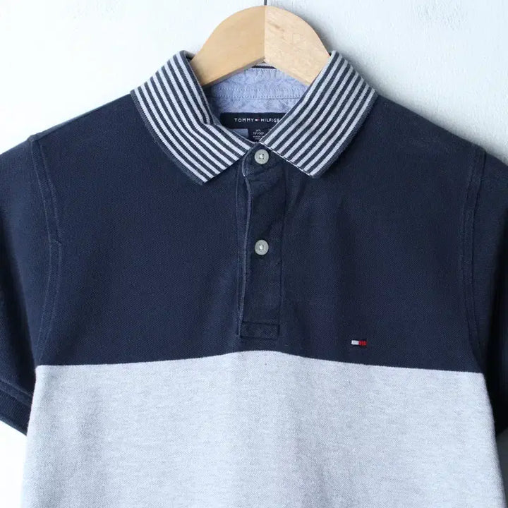 [BUNJANG] Tommy Hilfiger Two-Tone Navy Polo Shirt / (XS-S) 타미힐피거 반팔 카라 티셔츠 투톤 네이비 올드스쿨-185D0