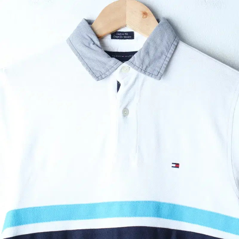 [BUNJANG] Tommy Hilfiger Short Sleeve Polo Shirt - White / (XS-M) 타미힐피거 반팔 카라 티셔츠 삼선 화이트 올드스쿨-185D1