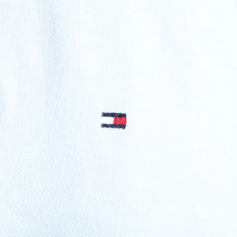 [BUNJANG] Tommy Hilfiger Short Sleeve Polo Shirt - White / (XS-M) 타미힐피거 반팔 카라 티셔츠 삼선 화이트 올드스쿨-185D1